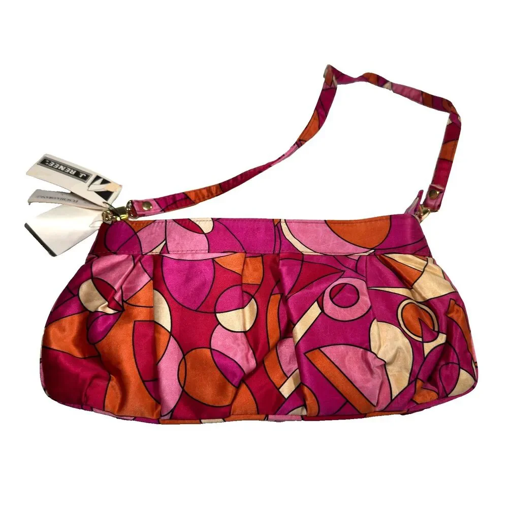 VTG J Renee Shoulder Bag Geometric Abstract Pink Orange Retro 80s 90s Satin NWT